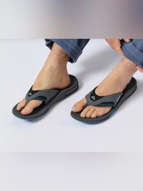 Reef Fanning Flip Flops Slippers With Bottle Opener Gunmetal/Ocean Mens Size 8